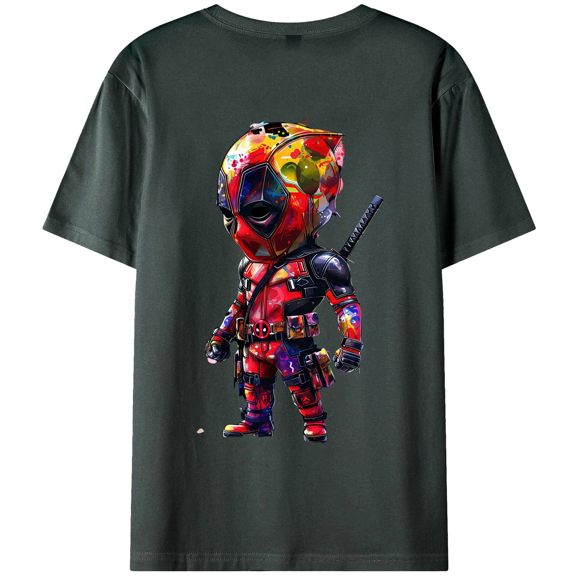 （画像用） Deadpool デッドプール 綿100％ メンズ半袖Tシャツ（バックプリント） 通気性